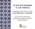 El Ayuntamiento invita a los vecinos a la inauguración de la calle Luis Moreno Cutando