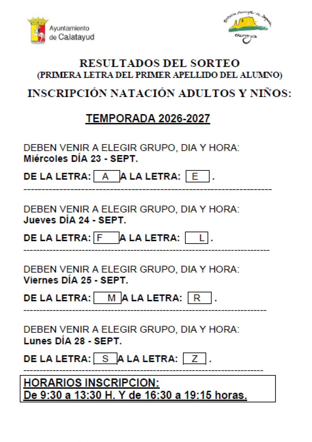 SORTEO NATACIÓN
