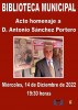 Homenaje a Antonio Sánchez Portero en Calatayud el próximo 14 de diciembre